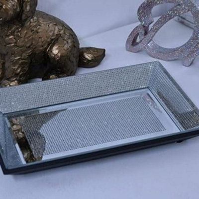 Biznest 30X20Cm New Glitter Plate Diamante Mirror Candle Plate Mirrored Tray Plate Home Décor Eye Catching Lovely Display from B&Q