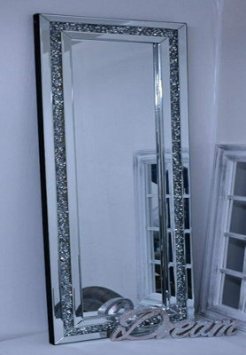 Biznest New Diamond Crush Crystal Large Sparkly Silver Wall Mirror 120X40Cm Living Room Collection Of Biznest Store from B&Q
