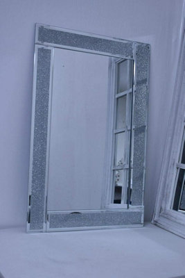 Biznest Large Sparkle Silver Glitter Wall Mirror Frame Glass Living Room Lounge 40X60Cm Largest Mirror Collection Of Biznest Store from B&Q