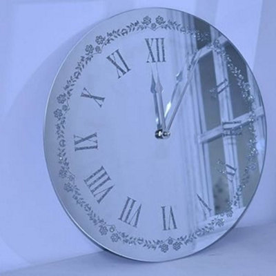 Biznest New Flowery Silver Sparkle Glitter Mirrored Wall Clock Roman Number Wall 35Cm from B&Q