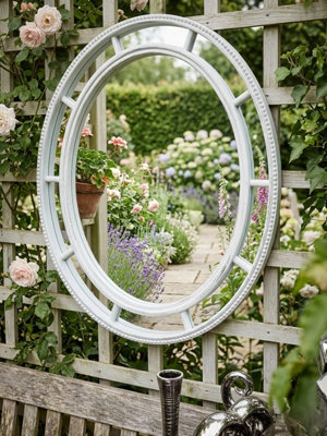 Biznest 48.5X58.5X3Cm OvalVintage White Shabby Chic Oval Window Mirror from B&Q