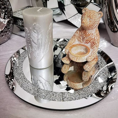 Biznest 30Cm 2X Round Diamante Mirrored Crystal Candle Plate Candle Holder Loose Jewel- Best Gift (Pack Of 2) from B&Q