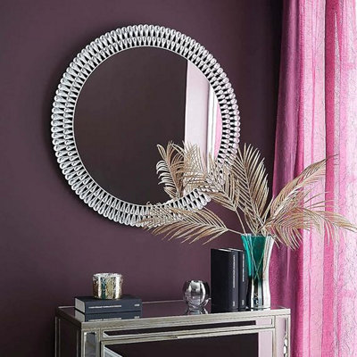 Biznest Glam Gem Edge Round Wall Mirror 76CmHome DecorativeLiving RoomBedroom RoomEye-Catching Design from B&Q