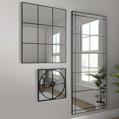 Biznest Apartment Square Mirror 50Cm Clock BlackHome DecorativeLiving RoomBedroom RoomEye-Catching Design from B&Q