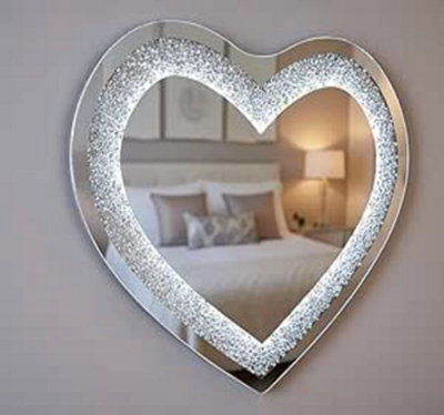 Biznest 80X70Cm Led Light Heart Shape Sparkly Crushed Crystal Diamante Bling Wall Mirror from B&Q
