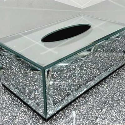 Biznest New Silver Crushed Crystal Diamond Tissue BoxDiamante BlingLiving Room Uk from B&Q