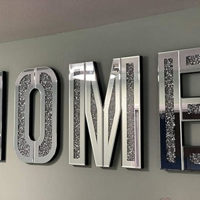 Biznest Mirrored Diamond Home Letters Crushed Crystal Mirror Diamond Wall Art from B&Q