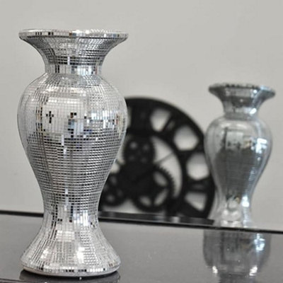 Biznest Flower Style Silver Art Mosaic Mirror VaseHome DecorativeLiving RoomBedroom Room from B&Q