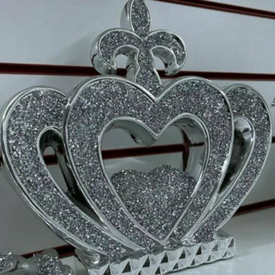 Biznest Xl Silver Sparkle Crown Ornament Shelf Sitter Bling Crushed Diamond Display Presents For All Occasion Home Decoration from B&Q