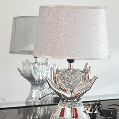 Biznest New Crushed Diamond Silver Ceramic Bling Table Lamp Home Heart In Hand Style Shade from B&Q