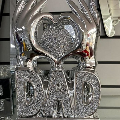Biznest Dad Heart Hand Crushed Diamond Crystal Ornament Home Decoration Bedroom Living Room Best Gift For Father’s Day (Silver)