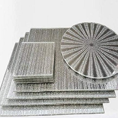 Biznest (Set Of 9) Silver Sparkle Glitter Mirrored Glass 4 X Sparkle Mirrored Coaster 4 X Placemats 1 X Centre Plate from B&Q