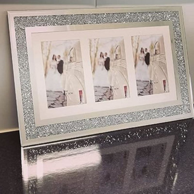 Biznest Silver Diamante Crushed Crystal Photo Frame Multi Aperture Picture For 3 Photos 4X6 Inch (48Cmx29Cm) from B&Q