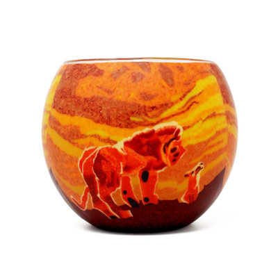 Milford Collection Benaya Lion & Cub Glass Silhouette Tealight Candle Holder