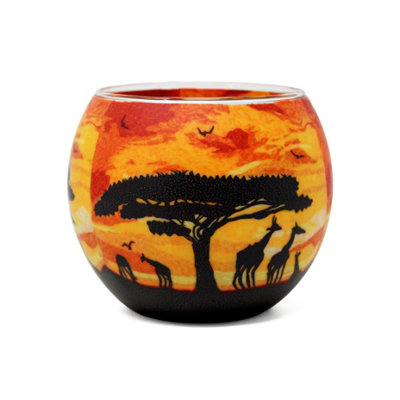 B&Q -  Benaya Giraffe Sunset Glass Silhouette Tealight Candle Holder