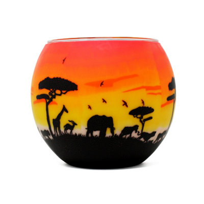 B&Q -  Benaya African Sunset Glass Silhouette Tealight Candle Holder