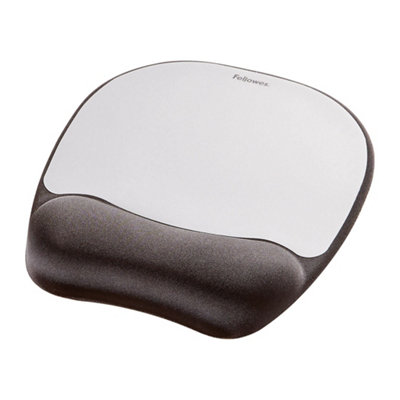 Fellowes Memory Foam Mouse Mat With Wrist SupportErgonomic Mouse Pad For Computer LaptopSilver Streak from B&Q