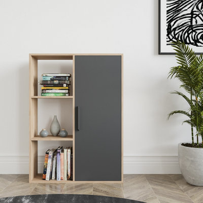 Decorotika Patrick 3 Shelves And A Cabinet Bookcase Oak & Anthracite from B&Q