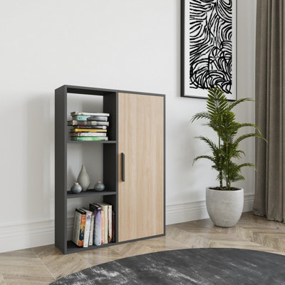 Decorotika Patrick 3 Shelves And A Cabinet Bookcase Anthracite & Oak from B&Q