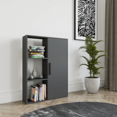 Decorotika Patrick 3 Shelves And A Cabinet Bookcase Anthracite from B&Q