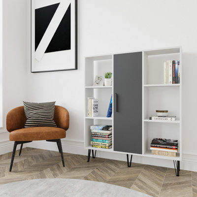 Decorotika Peoria 6 Shelves And A  Cabinet Bookcase White & Anthracite from B&Q