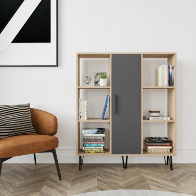 Decorotika Peoria 6 Shelves And A  Cabinet Bookcase Oak & Anthracite from B&Q