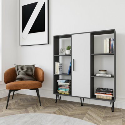 Decorotika Peoria 6 Shelves And A  Cabinet Bookcase Anthracite & White from B&Q