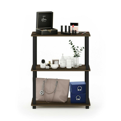 Walplus Furinno Turn-S-Tube 3-Tier Compact Multipurpose Shelf Display Rack With Square TubeColumbia Walnut/black from B&Q