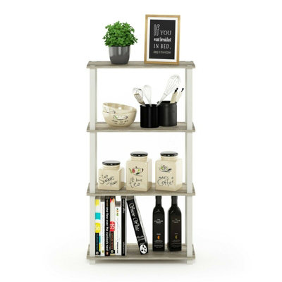 Walplus Furinno Turn-S-Tube 4-Tier Multipurpose Shelf Display Rack With Square TubeSonoma Oak/white