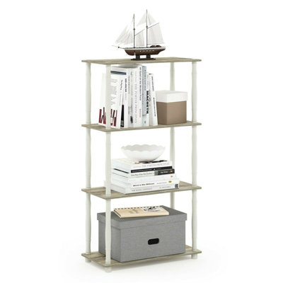 Walplus Furinno Turn-N-Tube 4-Tier Multipurpose Shelf Display Rack With Classic TubesSonoma Oak/white