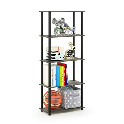 Walplus Furinno Turn-N-Tube 5-Tier Multipurpose Shelf Display RackFrench Oak Grey/black