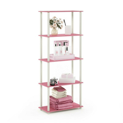 Walplus Furinno Turn-N-Tube 5-Tier Multipurpose Shelf Display RackPink/white
