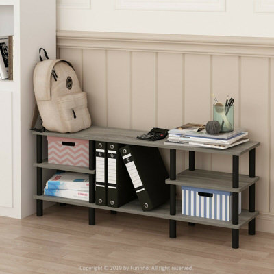 Walplus Furinno Turn-N-Tube 3-Tier Multipurpose Wide Shelf Tv StandFrench Oak Grey/black