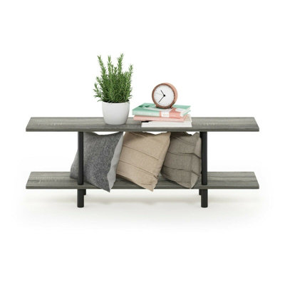 Walplus Furinno Turn-N-Tube 2-Tier Multipurpose Wide ShelfFrench Oak Grey/black from B&Q