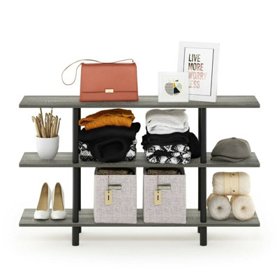 Walplus Furinno Turn-N-Tube 3-Tier Wide Display ShelfFrench Oak Grey/black from B&Q
