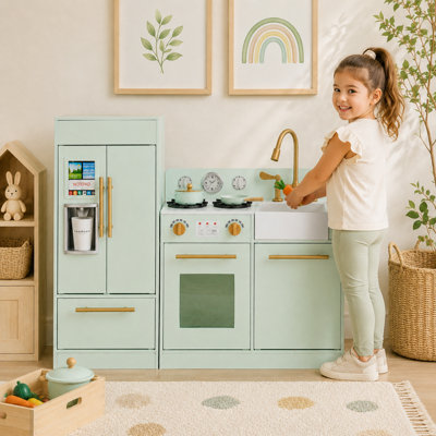 Teamson Kids Little Chef Chelsea Modern Play Kitchen in Green and Gold with Ice Dispenser for Toddlers - Image 5