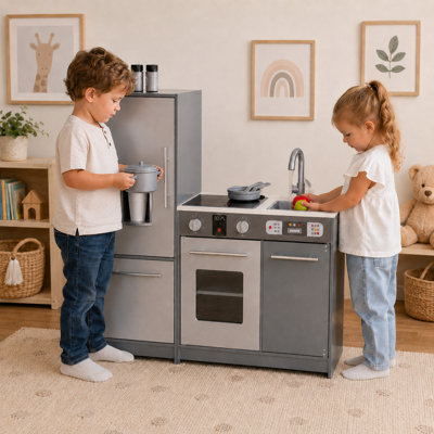 Teamson Kids Little Chef Grey Milano Modern Play Kitchen - Interactive, Realistic Sounds, Eco-Friendly - Image 3