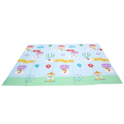 Teamson Kids Soft Foam Crawling Mat - Hot Air Balloons - Blue/Gray - 154x197cm - Image 4