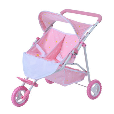 Teamson Kids Stars Twin Stroller Pram For Baby Dolls & Stuffed AnimalsPink