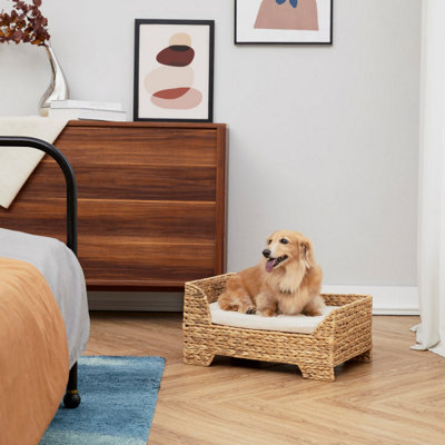 Teamson Pets Indoor Wicker Cat Or Small Dog Raised BedElevated Lounger With Removable Washable CushionTan from B&Q
