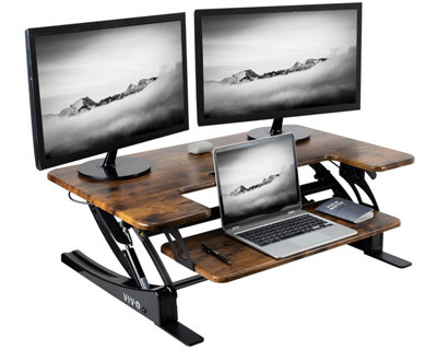 Vivo 36 Inch Height Adjustable Stand Up Desk ConverterV SeriesQuick Sit To Tabletop Dual Monitor Riser WorkstationRustic from B&Q