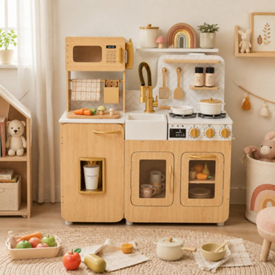 Teamson Kids Little Chef Cyprus Medium Kitchen Play Set - Light Oak and White - Wooden - Image 4