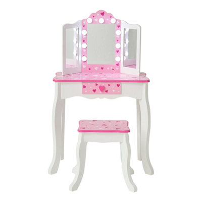 Teamson Kids Kids Dressing Table Vanity & Stool With Tri-Fold Led Mirror from B&Q