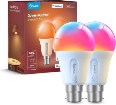 Govee Smart Bulb Rgbww1000 Lm Wi-Fi Led Bulbs B 22Light DimmableDiy 16 Million Colors64 Dynamic ScenesCompatible With from B&Q