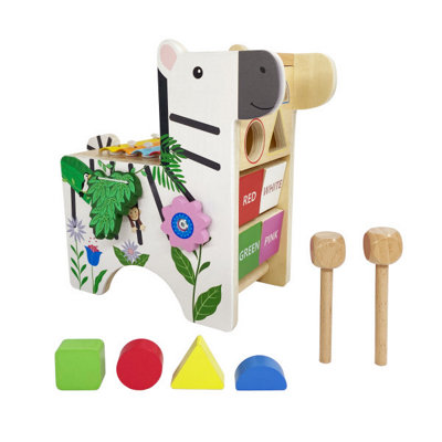 Teamson Kids Zebra Wooden Activity Play Centre - Preschool Musical Toy with Xylophone, Shape Sorter, Gears, and Rattle Tail - Image 5