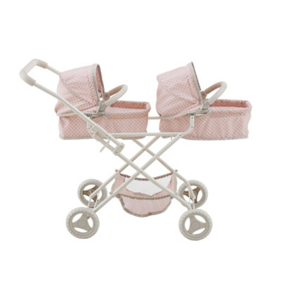 Teamson Kids Princess Double Bassinet Stroller - Pink Polka Dot - Image 5