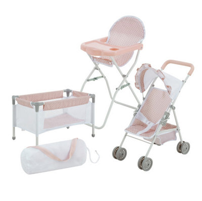 Teamson Kids Unisex Pink 3-In-1 Doll Accessory Nursery Set - Crib, High Chair & Stroller In - Image 5