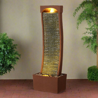 Teamson Home Unisex Red Outdoor Curved Water Feature, Modern Waterfall Effect With Led Lights, Rock Large - Image 5