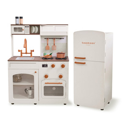 Teamson Kids Wooden Play Kitchen With Modular Fridge, Sink & 14 Accessories - White, White - Image 4