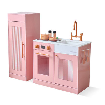 B&Q -  Little Chef Chester Play Kitchen In Peach With FridgeStove12 AccessoriesShelves & Hooks